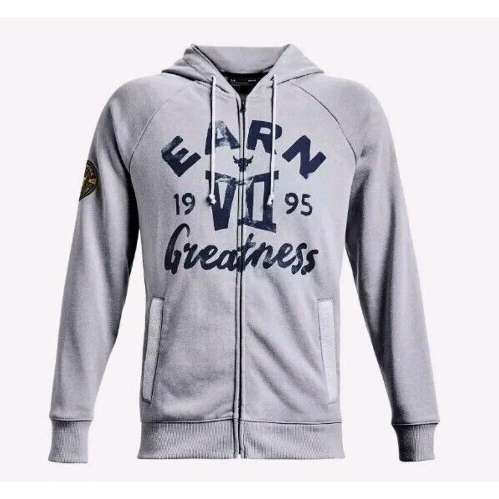 Under Armour Project Rock Hoodie Mens S Full Zip Gray Earn Greatness
